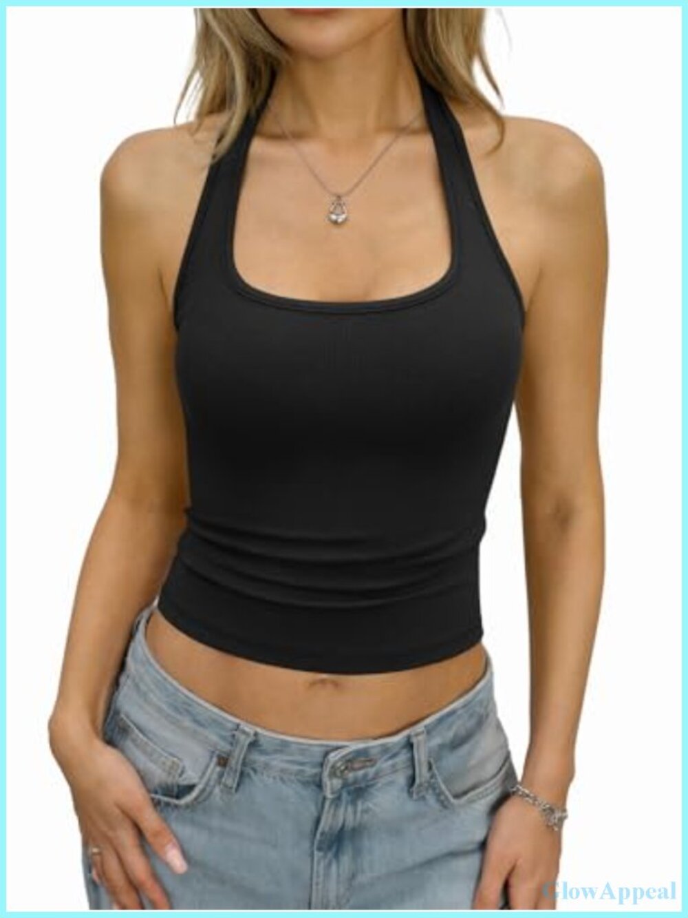 Womens Cotton Ribbed Crop Top Halter Neck Backless Y2K Sleeveless Summer